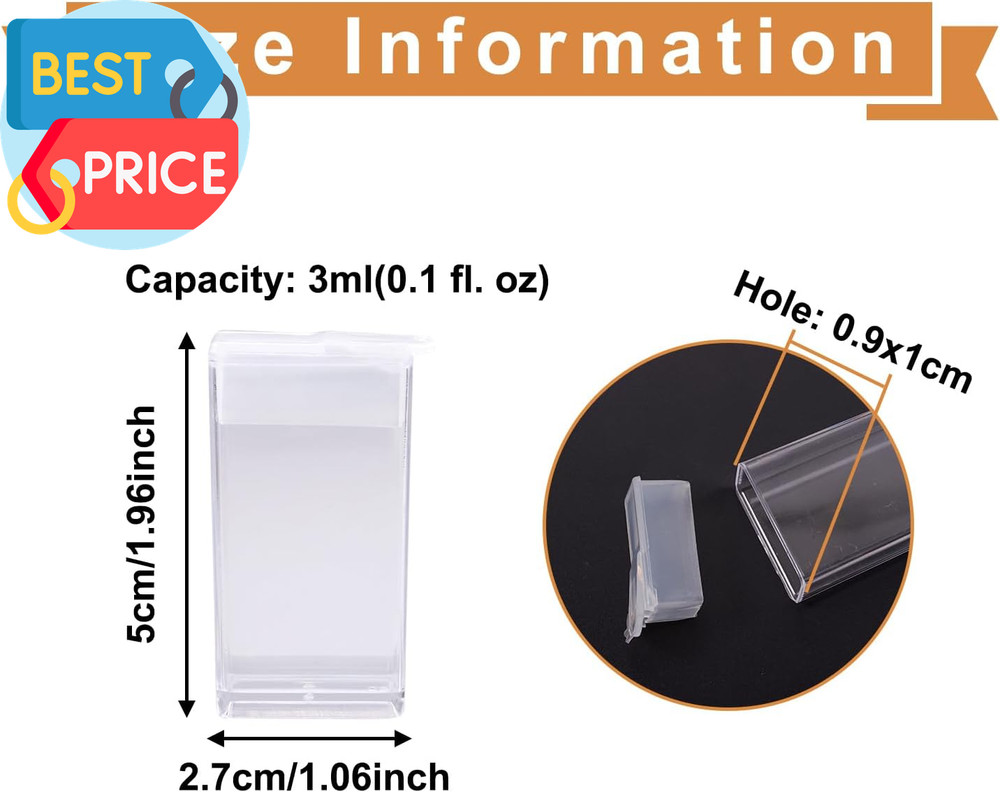 100Pcs Plastic Flip Top Seed Bead Small Storage Containers 2X1 Rectangle Transpa
