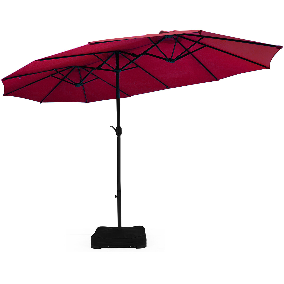 15Ft Double Side Market Umbrella Outdoor Patio Garden w/ Crank Stand Sand Bag