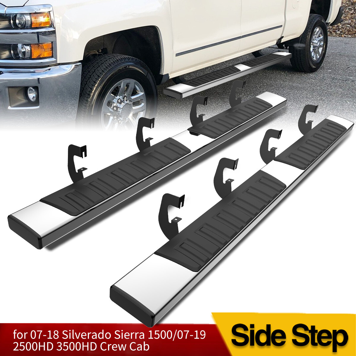 6" Running Boards for 07-18 Silverado Sierra 1500 2500HD Crew Cab Side Step Bars