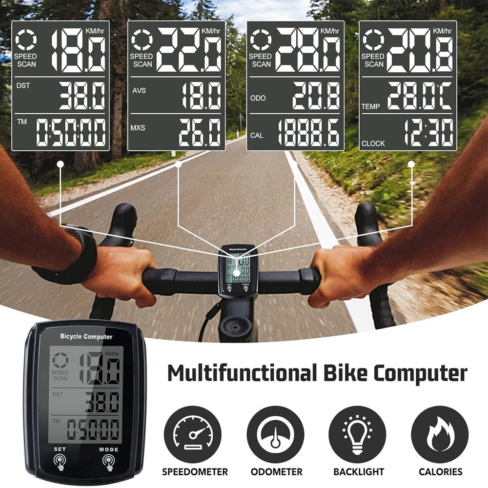 2pcs Bicycle Speedometer Cycle Digital Odometer Computer Waterproof LCD Wireless