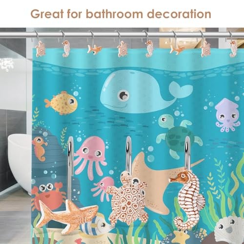 Seashell Shower Curtain Hooks, 12Pcs Decorative Anti-Rust Shower Turtle 2