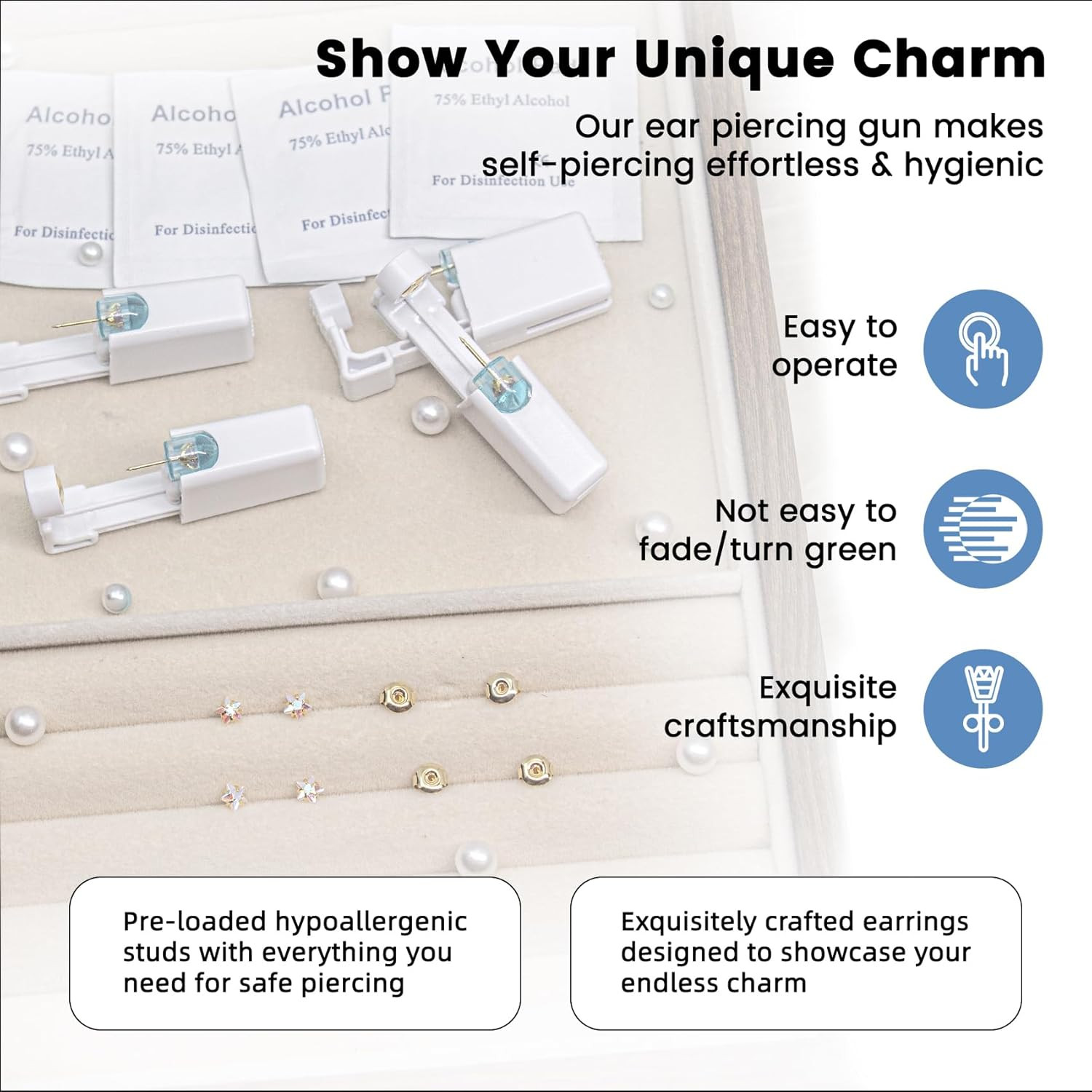 12 Pcs Ear Piercing Kit Disposable Ear Piercing Gun Kit with 4 Pcs 5 Prong Setti