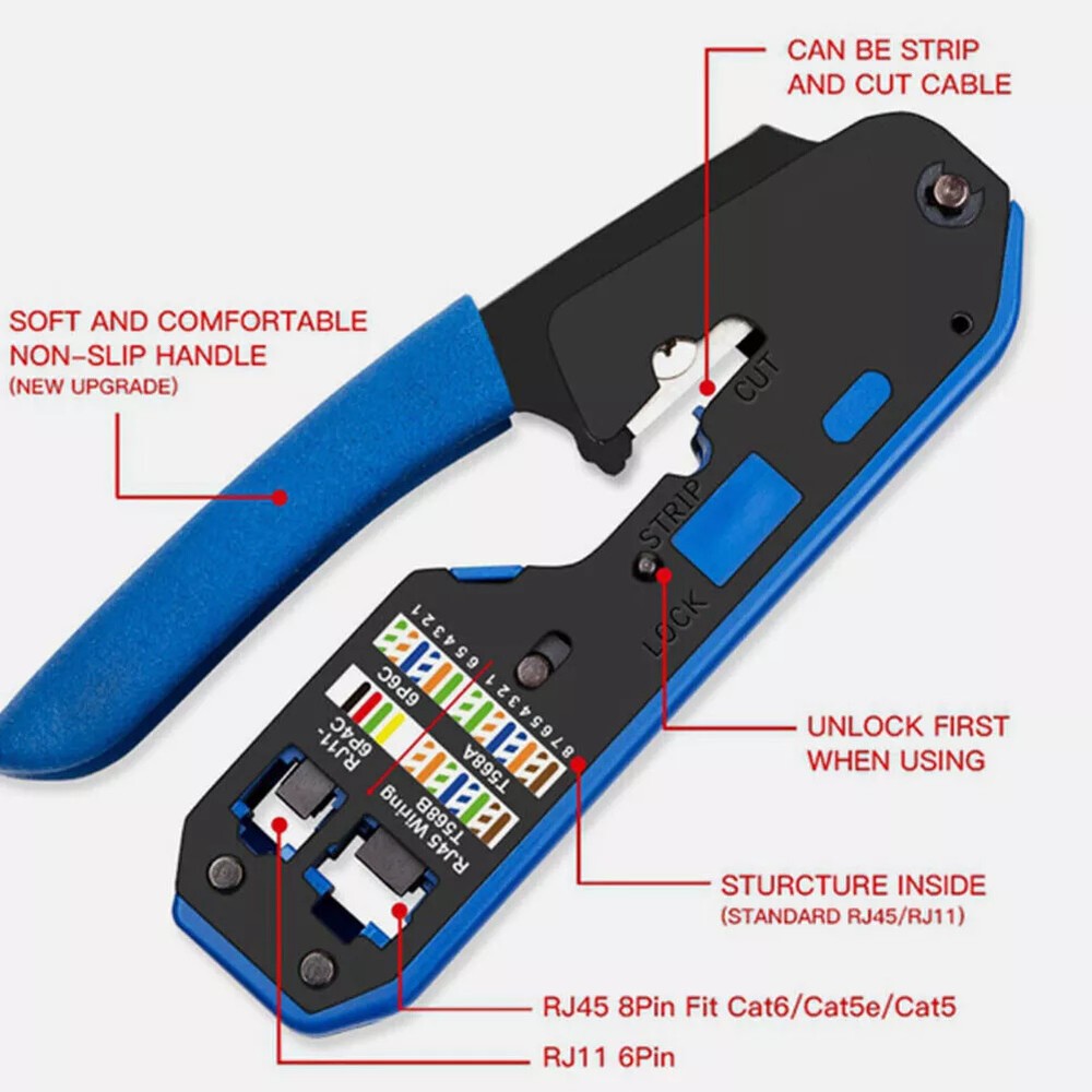 RJ45 Crimper Tools Pass Through Crimping Tool Kit Network Cable Connector Kit