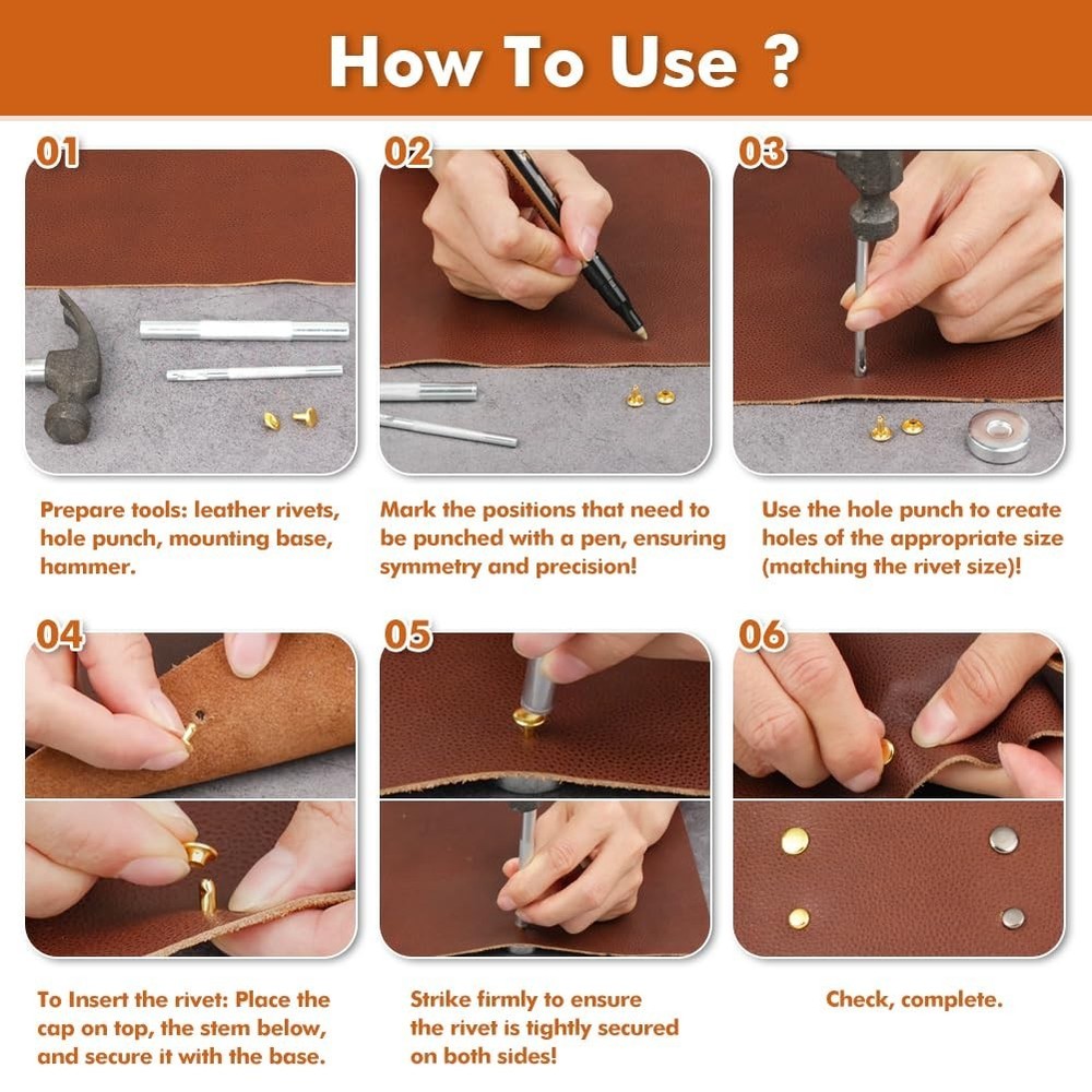 Professional DIY Leather Rivets - 480 Sets with Installation Tools Included