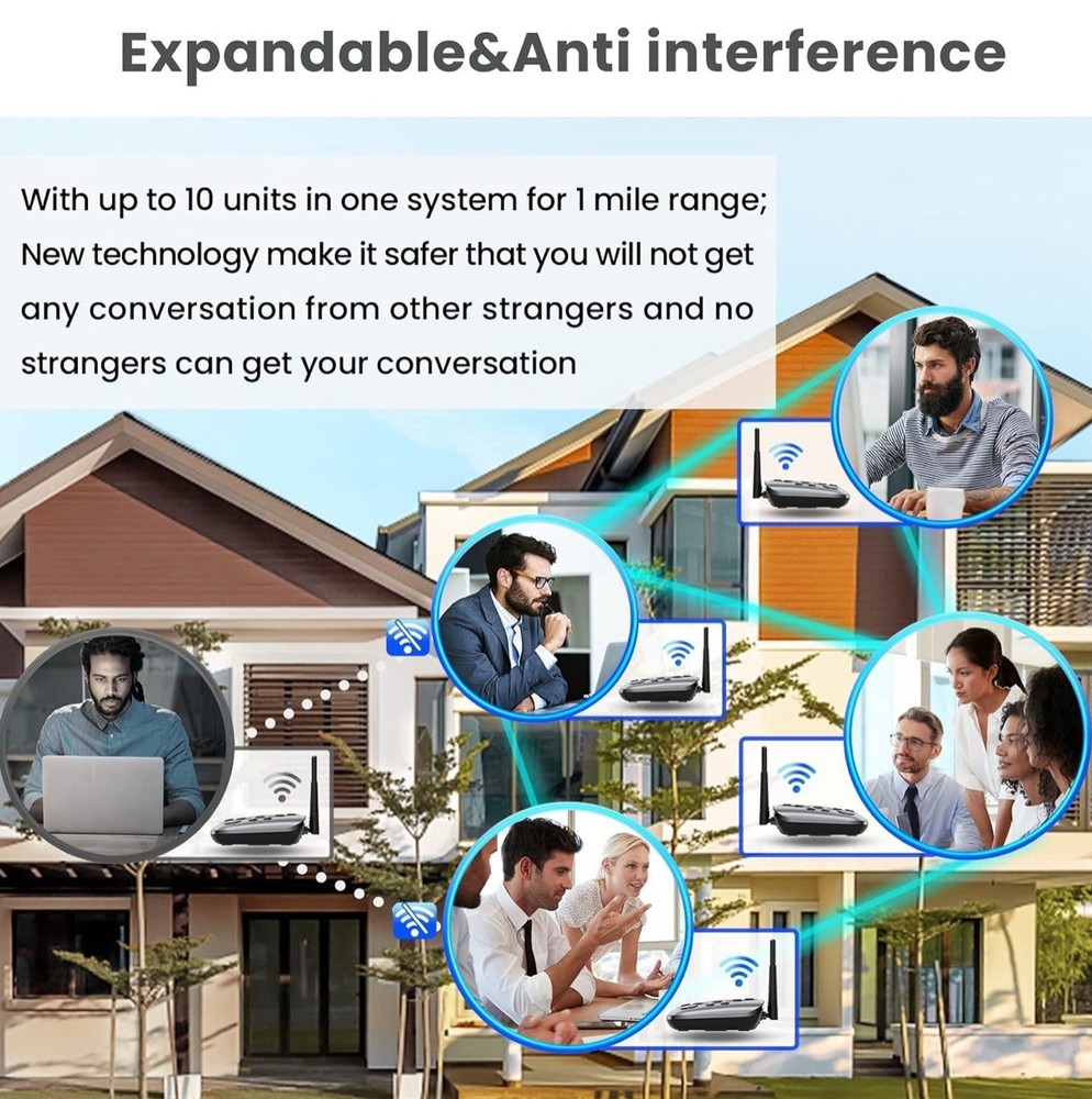 Wuloo S600-P2 Black Gray Wireless Full Duplex Intercom System 2 Pack