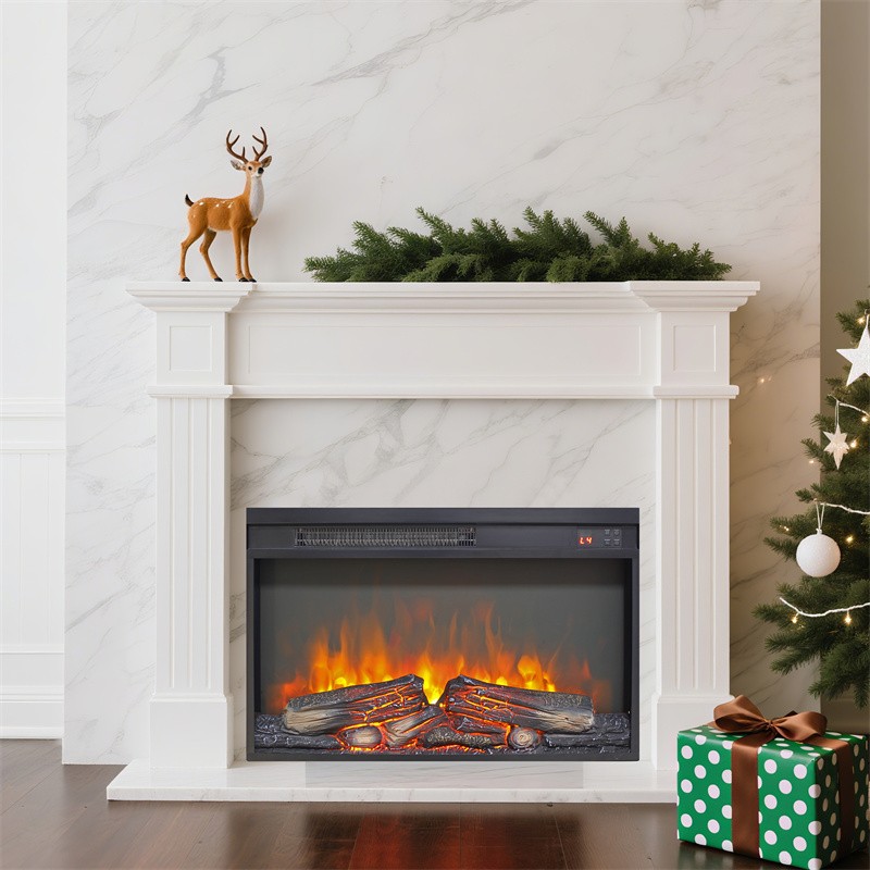 26 inch Electric Fireplace Insert,Ultra Thin Heater w/Log Set & Realistic Flame