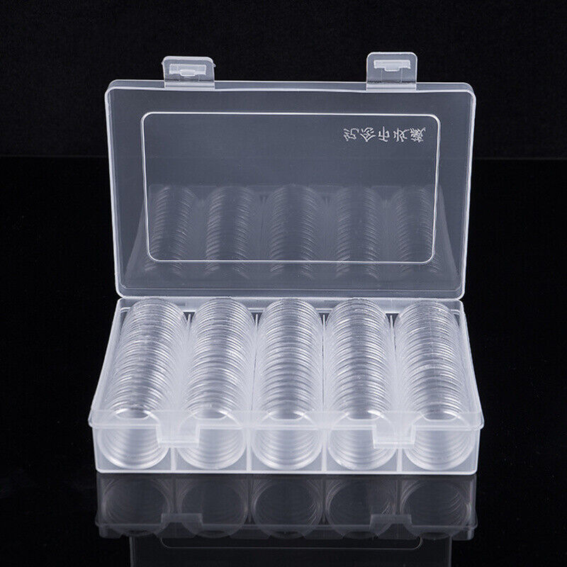 100Pcs Round Coinns Holder Cases， Clear Plastic Capsules (30mm/27mm)