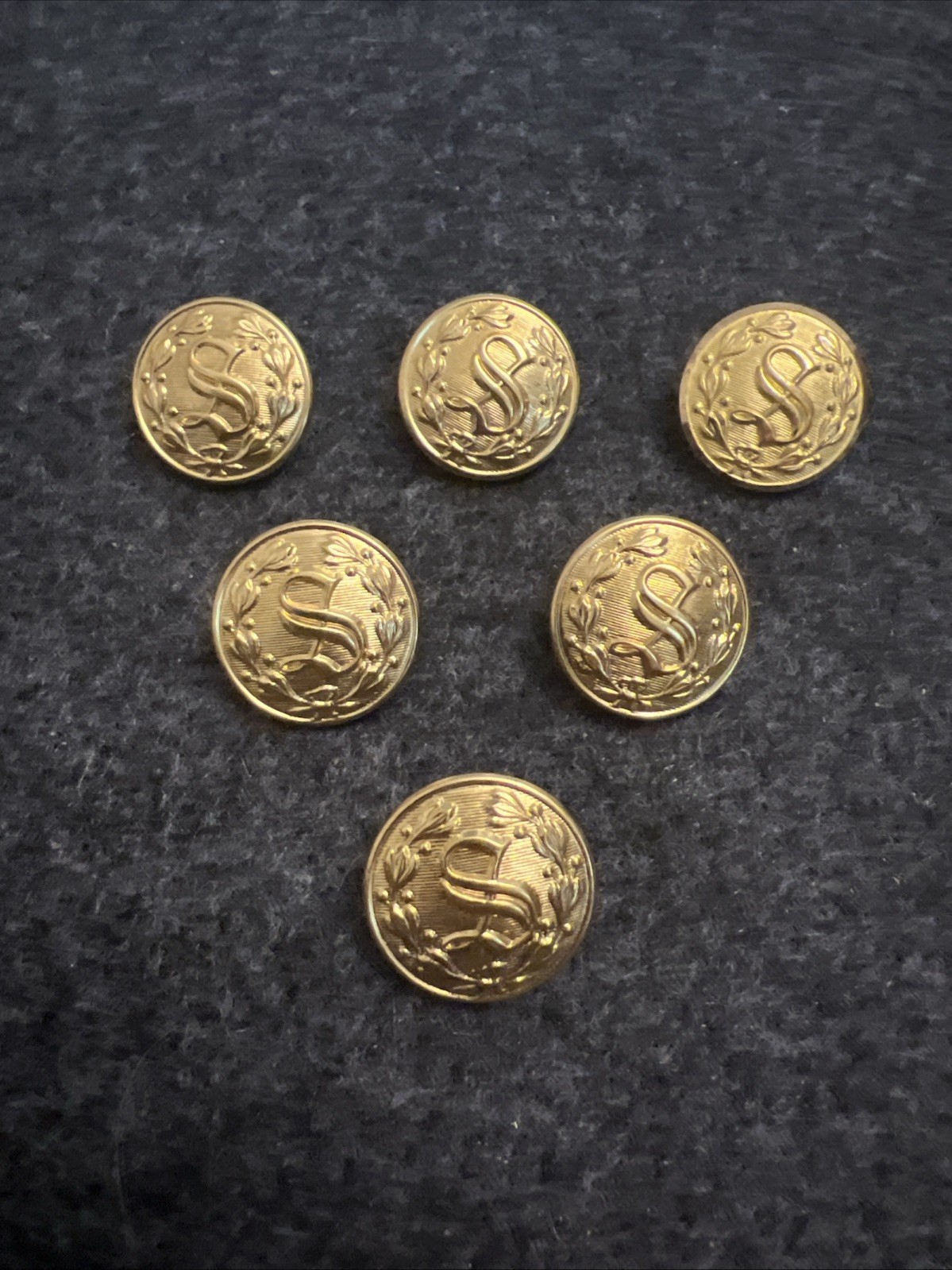 Sheriff Department Uniform Buttons  - 6 Waterbury USA - Large 7/8” Gold S - NOS