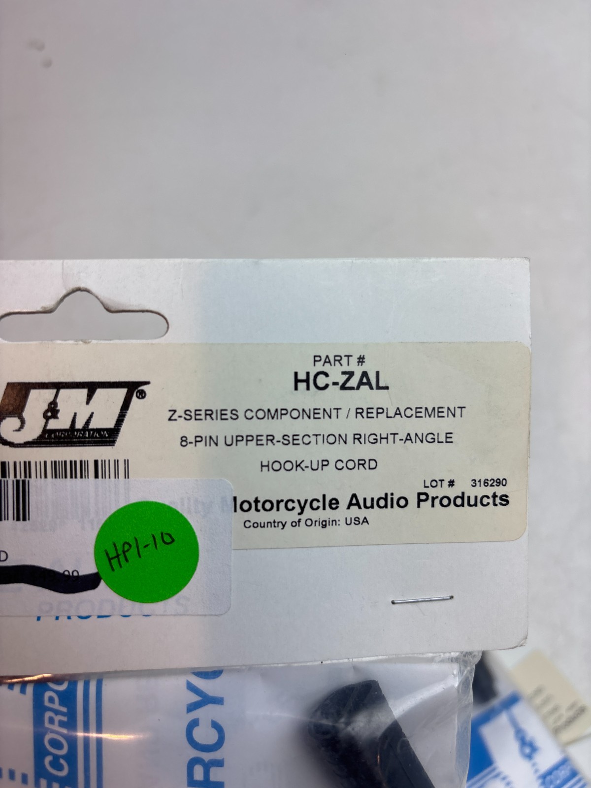 J&M HC-ZAL Z-Series Replacement Upper-Section Right Angle Hook-Up Cord New