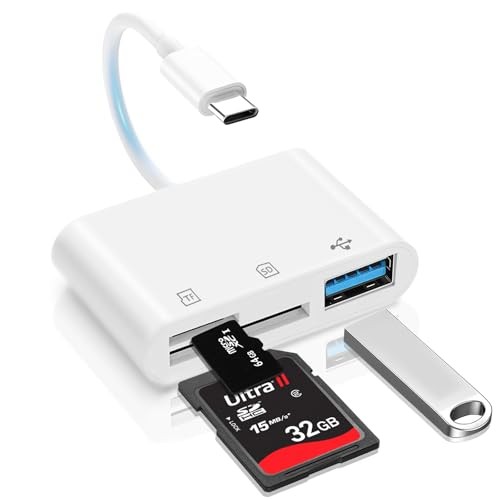 USB C SD Card Reader for iPhone Adapter, 3-in-1 Memory Card Reader Dual Slots