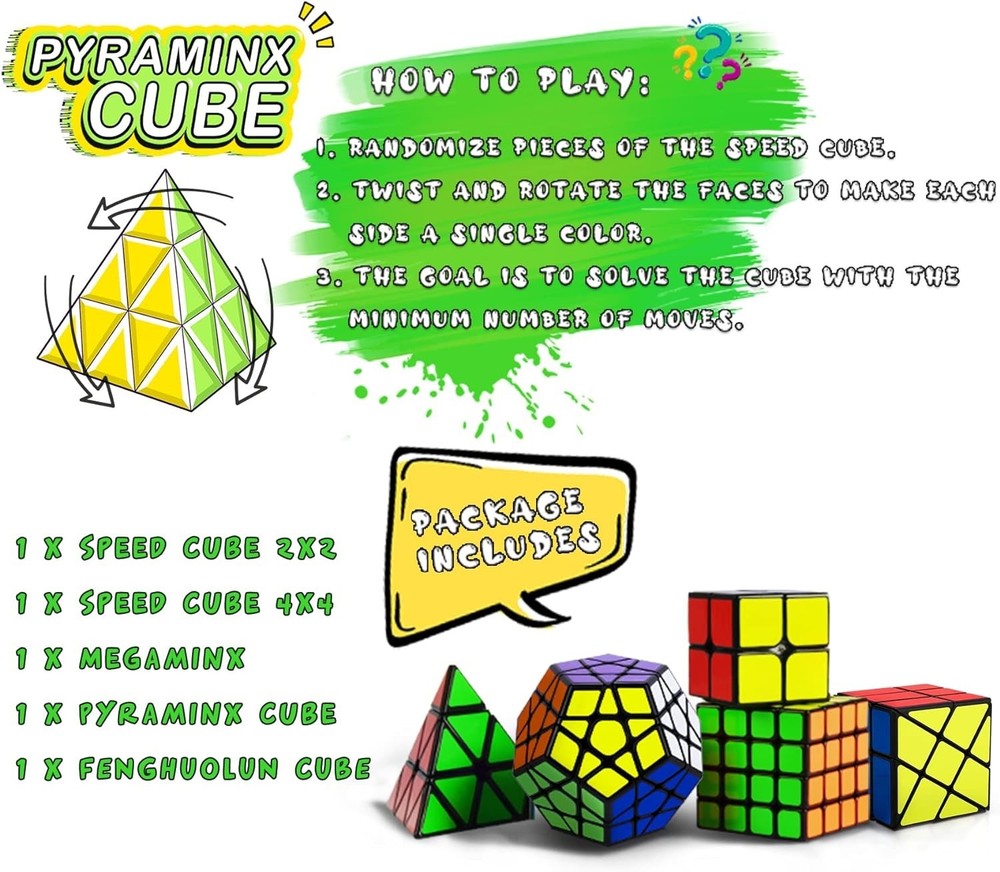 Speed Cube Set, Puzzle Cube, Magic Cube 2x2 4x4 Pyraminx Pyramid Megaminx Fen...
