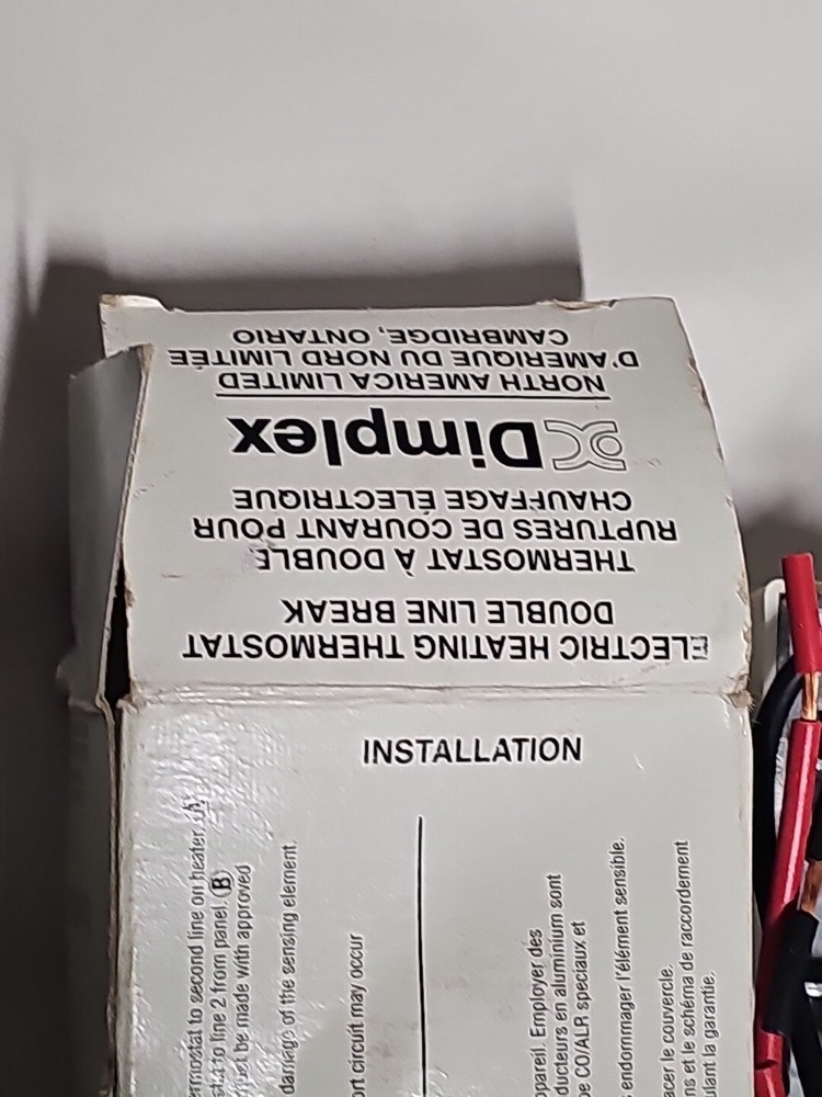 Dimplex TD902 Line Voltage Wall Thermostat Kit Stat Double Pole DPST