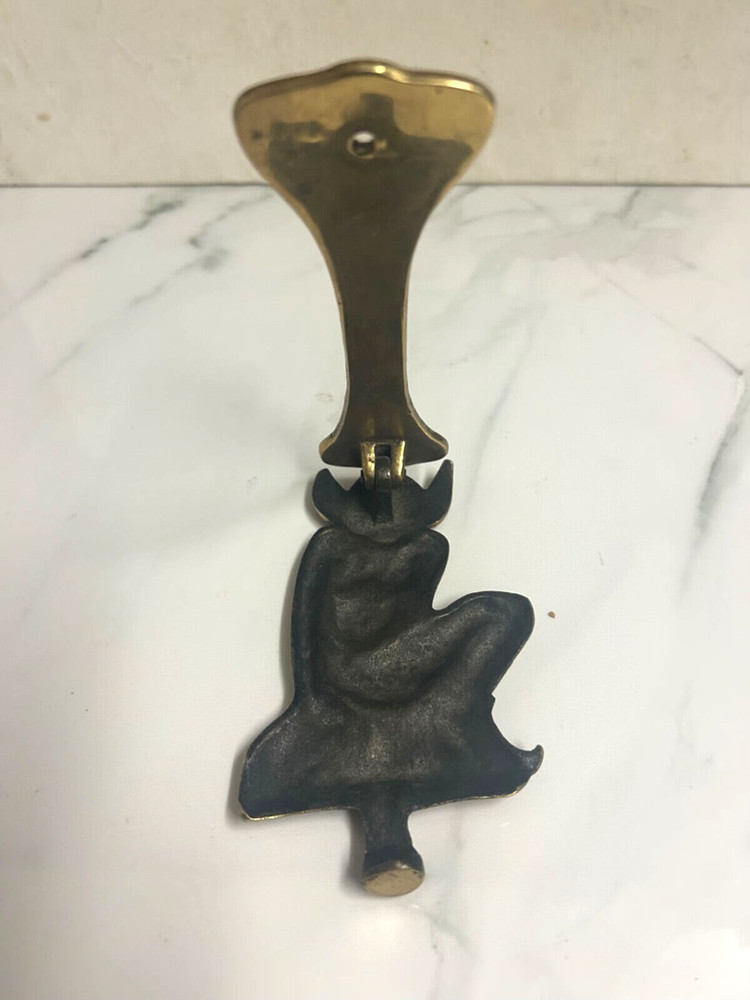 Vintage Brass Pixie Door Knocker Sitting on Toadstool, 17 cm x 8 cm