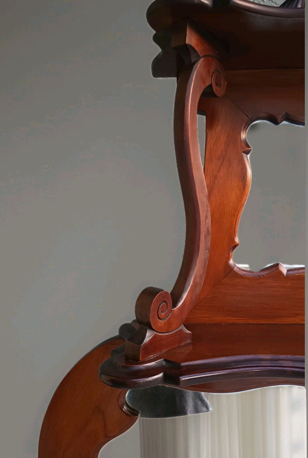 Antique Serpentine Mahogany Dresser Marble Top & Mirror Shelf Entryway Table