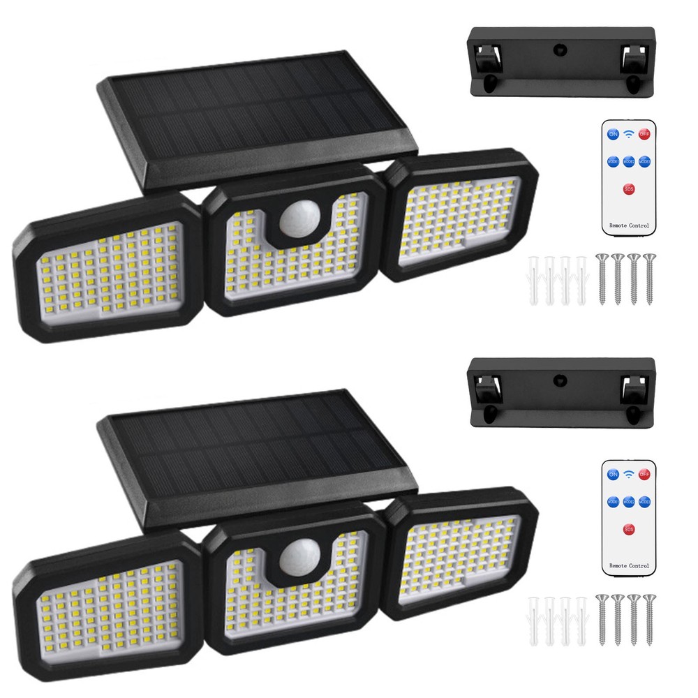 2Pcs Solar Security Lights 210LED Motion Sensor Flood Light IP65 Remote Control