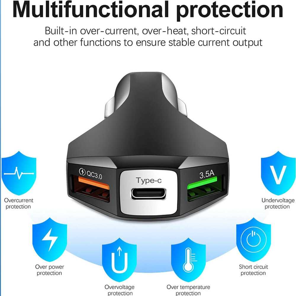 USB Car Charger 7A Quick Charge 3.0 QC Type C PD Fast Charging