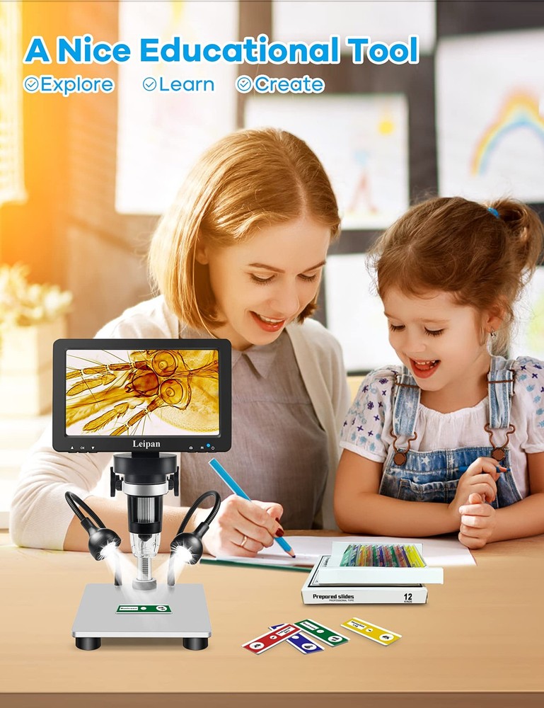 7" LCD Digital Microscope 1200X,Leipan 12MP Coin Microscope with Screen for A...