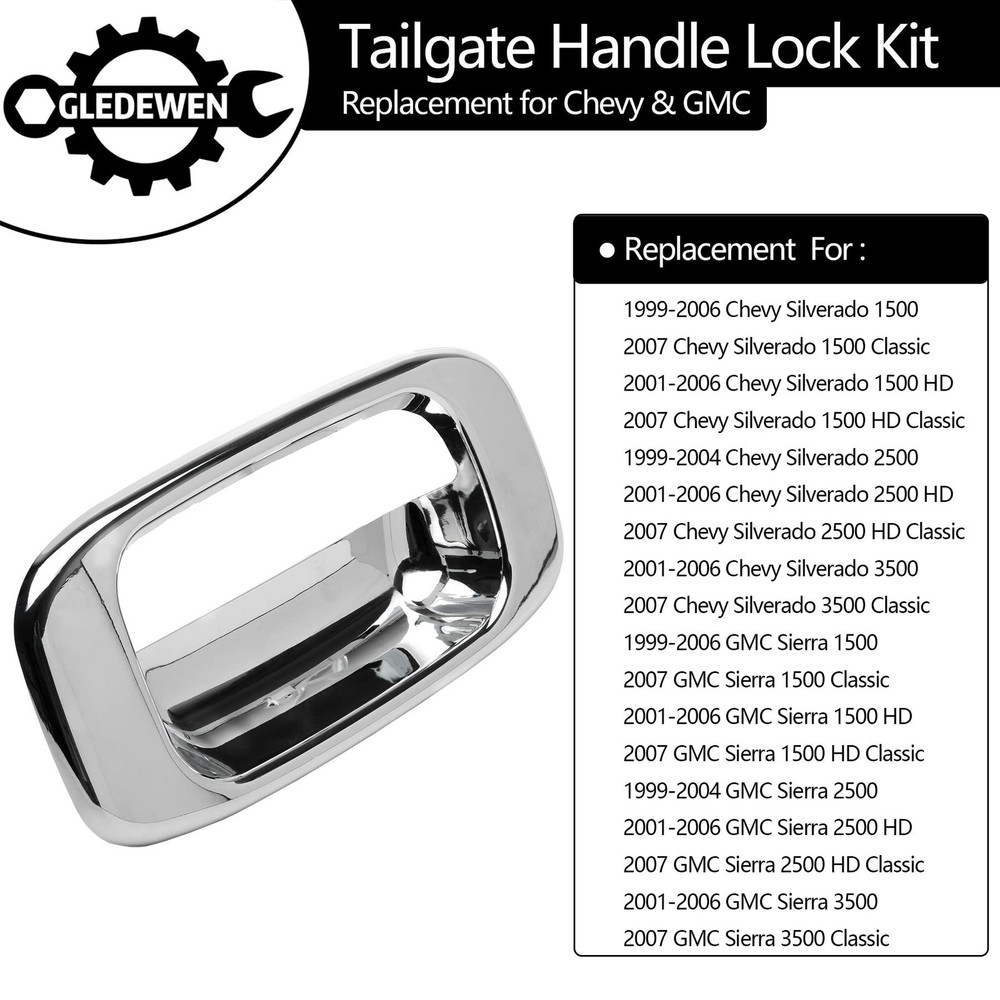 Tailgate Door Handle & Bezel Lock Set, Compatible with 1999-2007 Chevy Silver...
