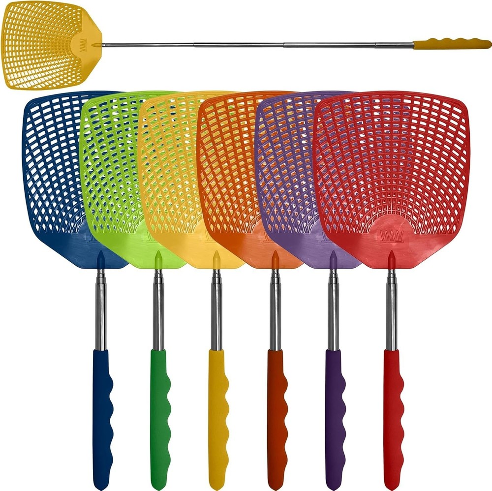 6-Pack Retractable Extendable Fly Swatters - Large Head, Eco-Friendly, Indoor...