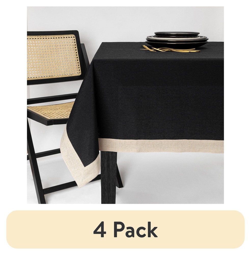 Thyme & Table 84" Rectangle Tablecloth, Black with Gold Border