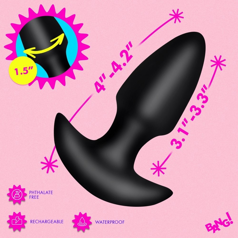 Thrusting and Vibrating Silicone Butt Plug with Remote- Black