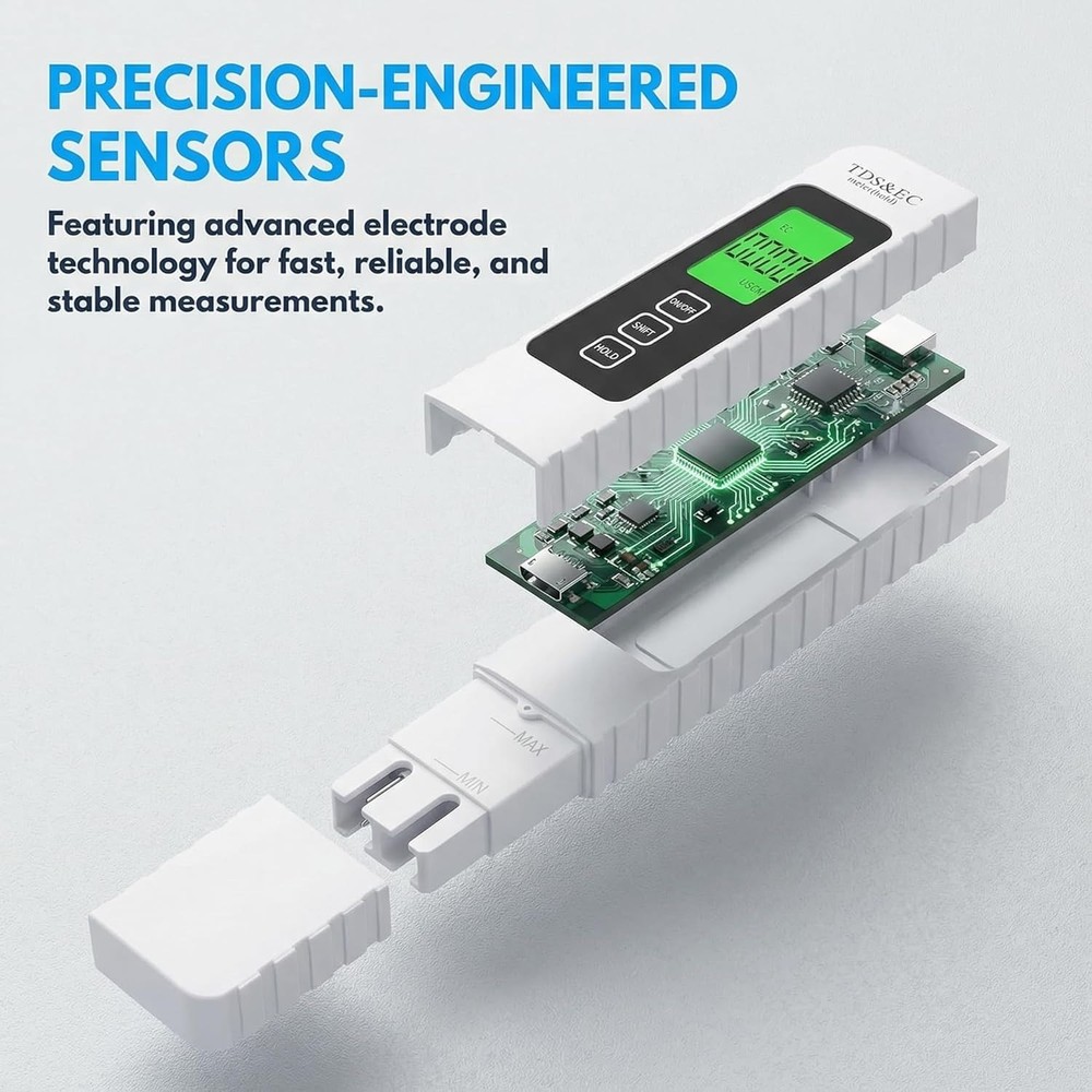 Compact Water Testing Kit - 4-in-1 TDS Meter with Backlit Display for Accuracy