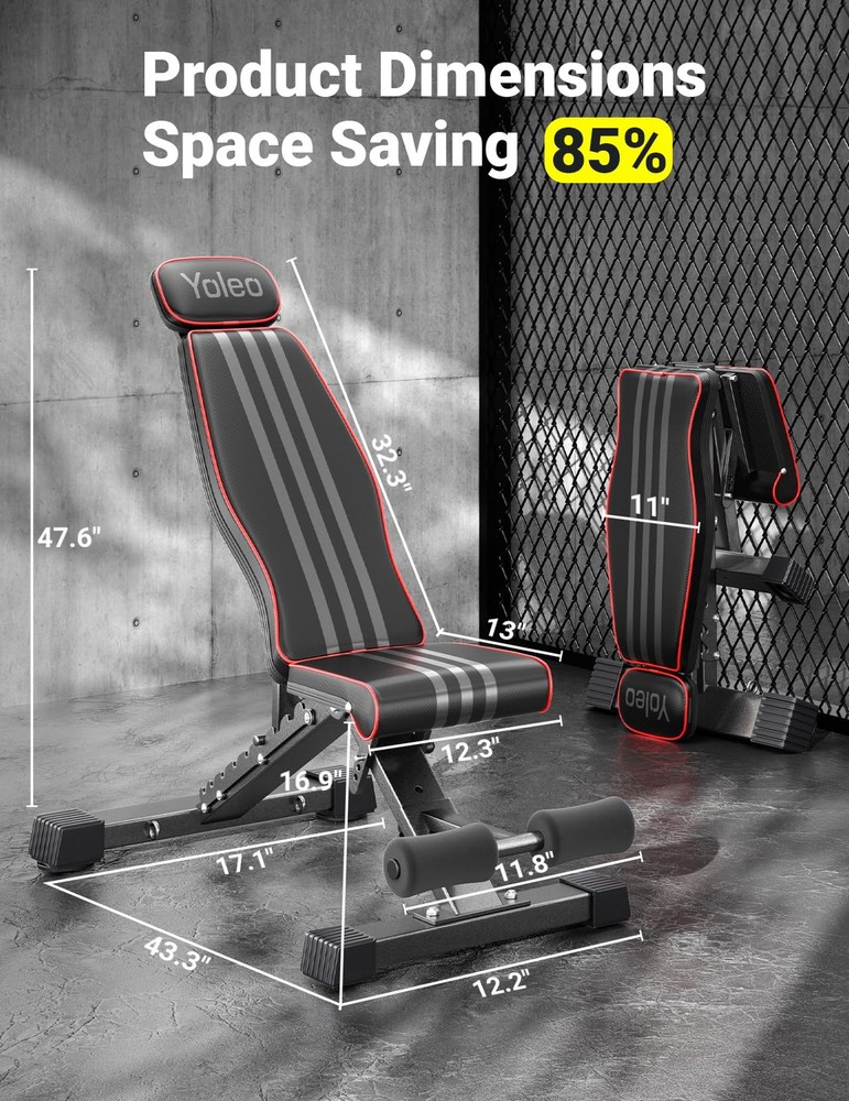 Adjustable Weight Bench, 827LB Foldable Workout Bench with Extended Head/Neck...