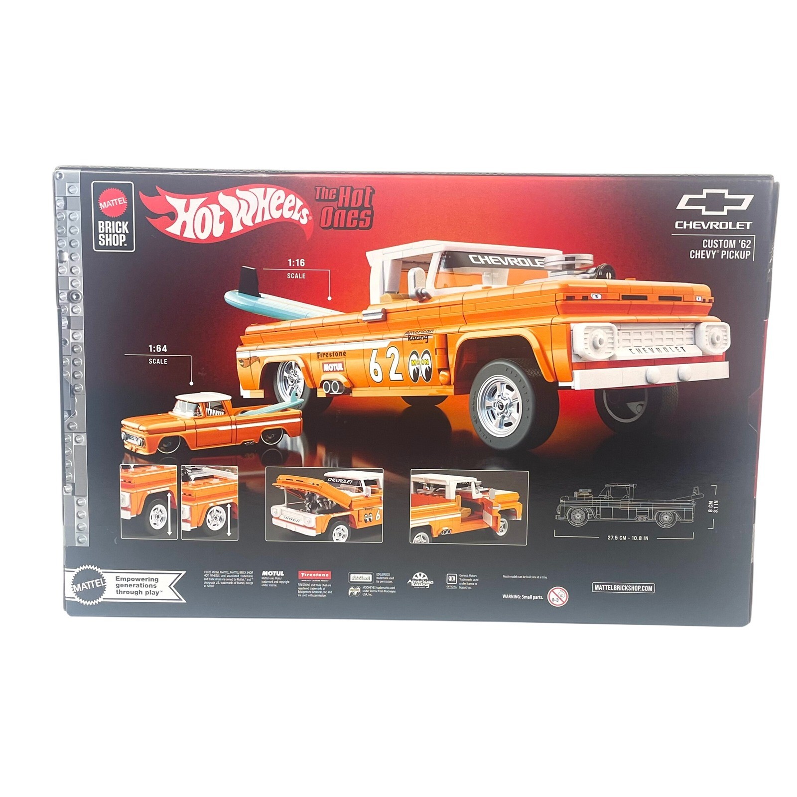 Hot Wheels Brick Shop Custom 62 Chevy Pickup Building Set 858 Pcs JFT20 Orange