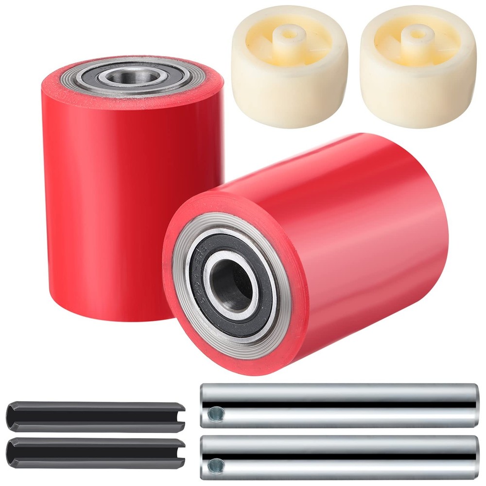 12 Pcs Pallet Jack Load Wheels Set with Bearings, Axles & Entry Exit Rollers - R