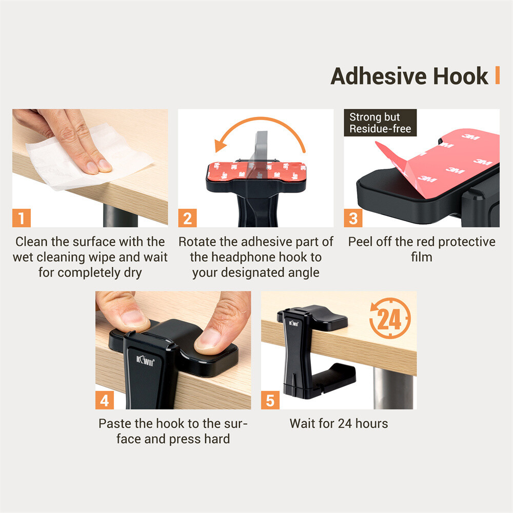 360° Universal PC Headset Headphone Hook Hanger Stand Holder Adhesive Under Desk