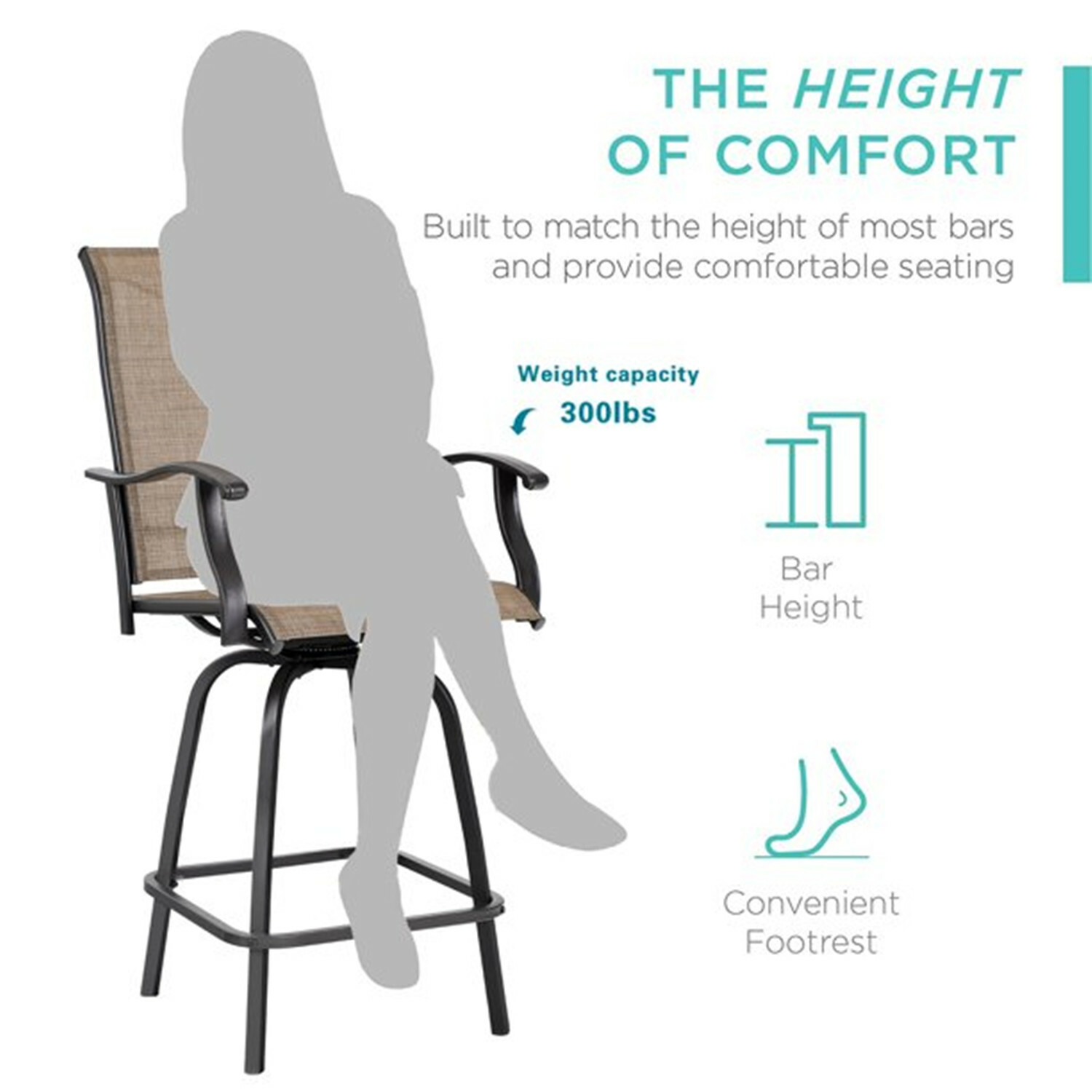 Outdoor Patio Chairs Set of 2 Swivel Bar Stools Bar Height Bistro Barstools