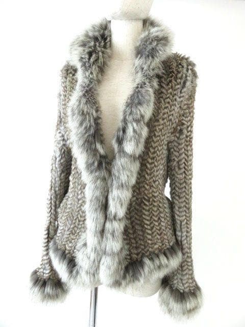 Fox Fur & Rabbit Fur Side Zip Jacket Gray M Used
