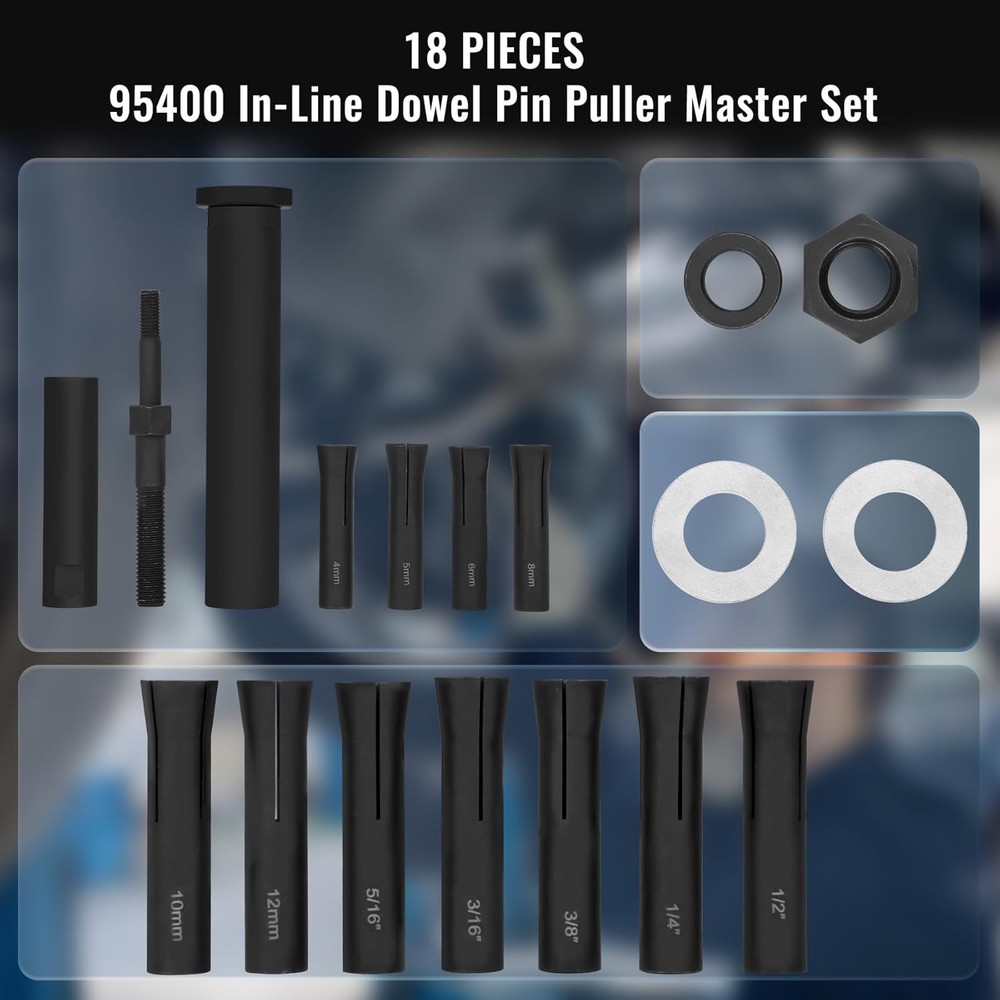 18pcs 95400 in-Line Dowel Pin Puller Master Set Includes Both SAE and Metric