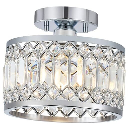 Crystal Ceiling Light, Modern Semi Flush Mount Ceiling Lighting 9in Chrome