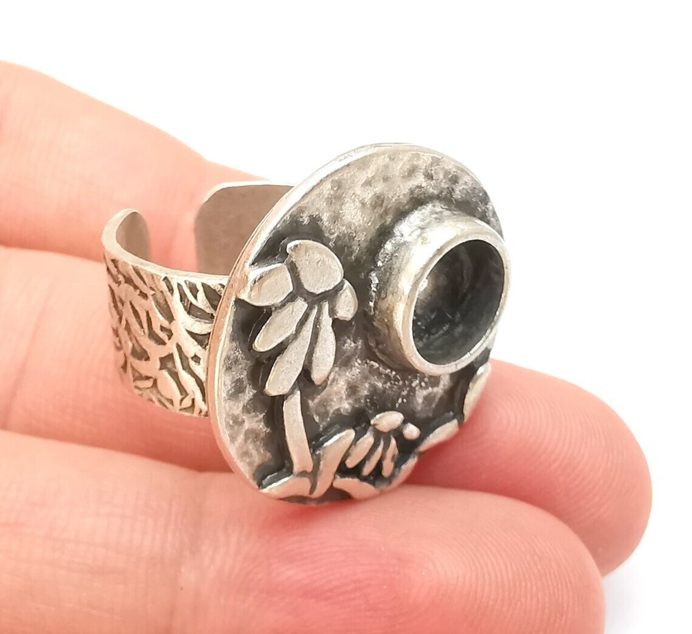 Flower Ring Blank Setting, Cabochon Mounting, Adjustable Resin Ring Base Bezels