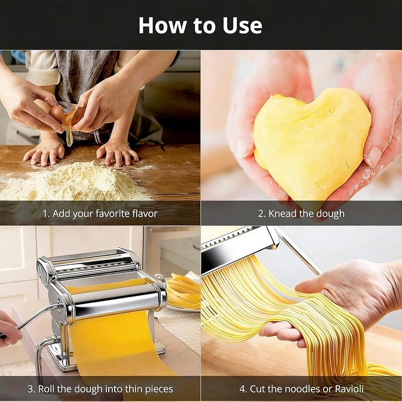 Manual Pasta Maker Stainless Steel Adjustable Roller Cutter 9 Thickness Settings