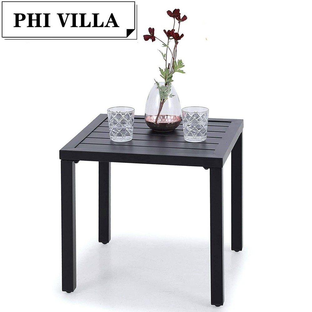 Patio Side Table Metal Square End Table Outdoor Coffee Table for Bistro Balcony