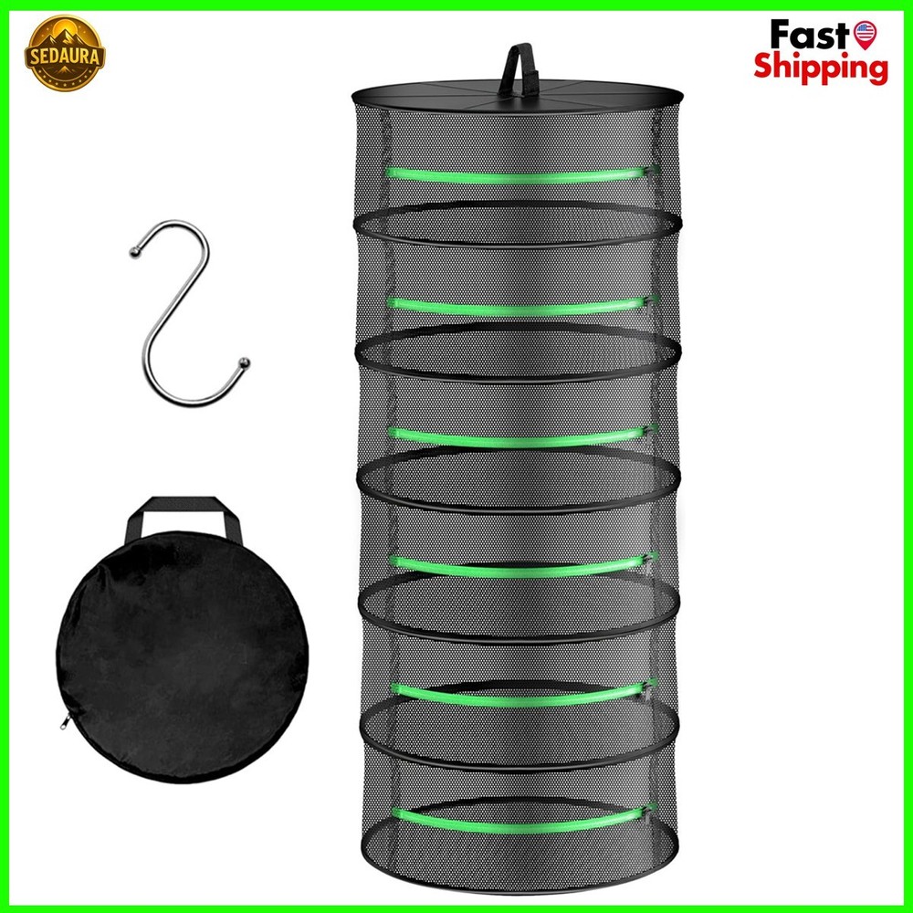 Herb Drying Rack Hanging 6 Layer 24'' with Zipper &Hook Dry Mesh Folding Durable