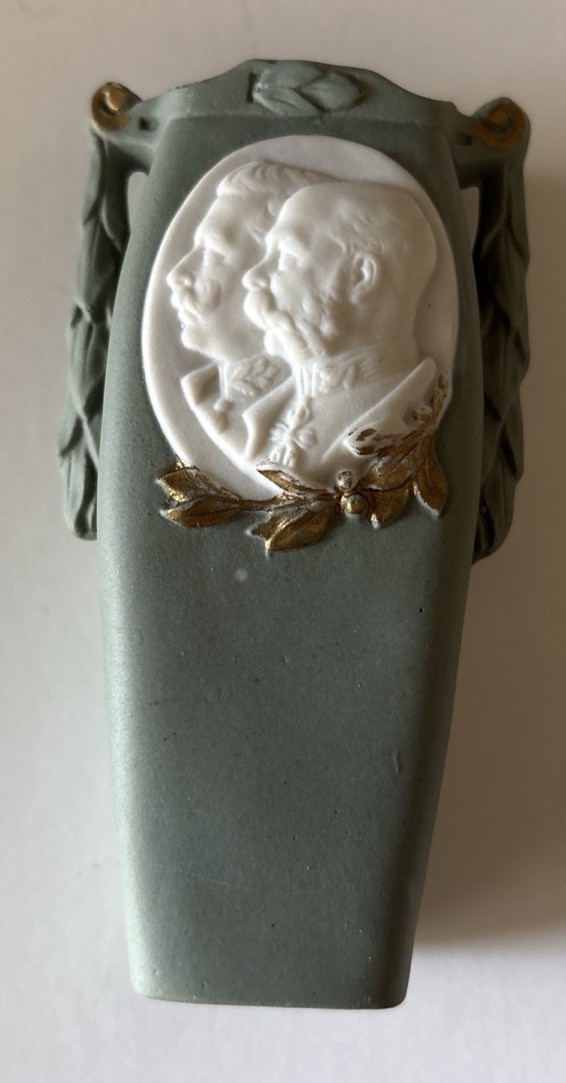 Antique German Commemorative Bisque Vase Kaiser Wilhelm Franz Joseph 1779 c.1914