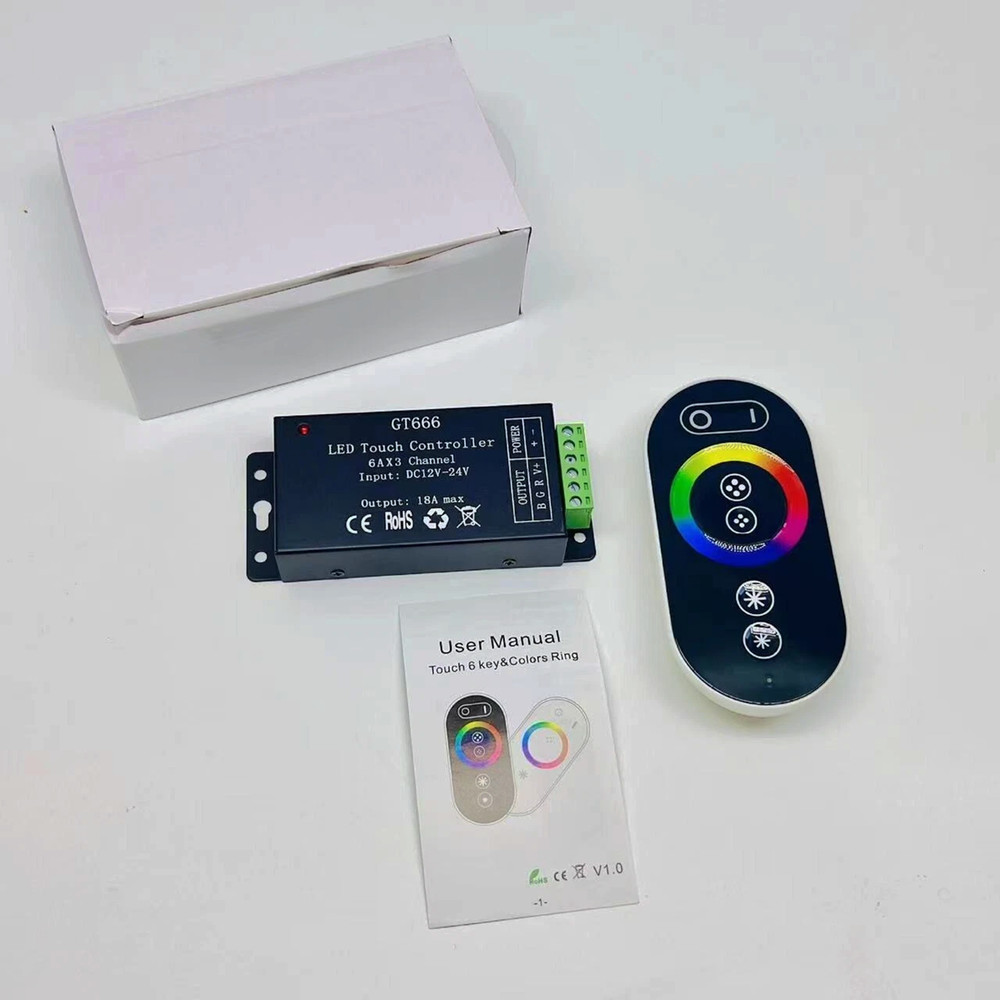 GT666 RGB LED Strip Lights Controller + Wireless RF Touch Remote DC 12V-24V 18A