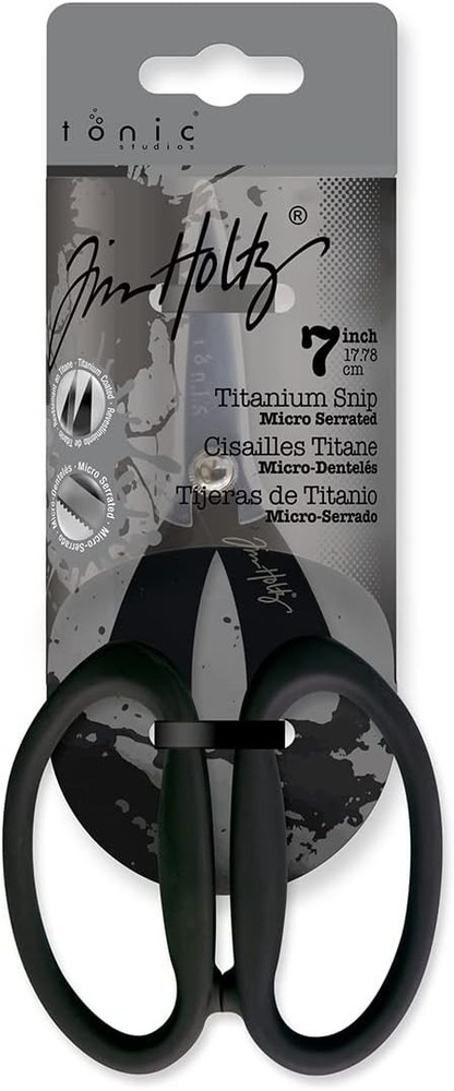 Tim Holtz Small Titanium Scissors - 7 Inch Mini Snips with Micro Serrated Blade