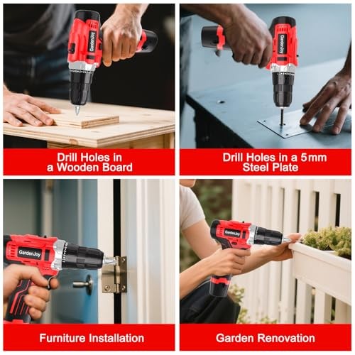 Cordless Power Drill Set: 12V Electric Drill 12V - 1 Battery - Red - Basic