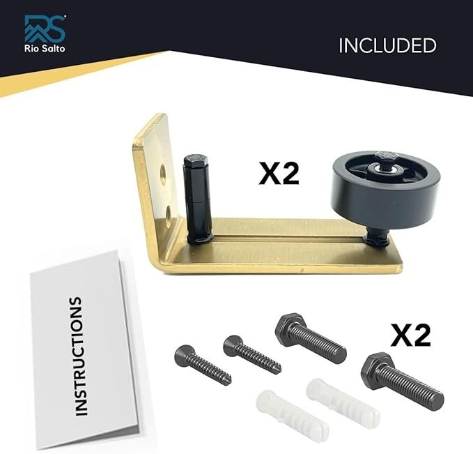 Gold Barn Door Floor Guide 2-Pack Hardware Kit Adjustable Width Sliding Hardw...