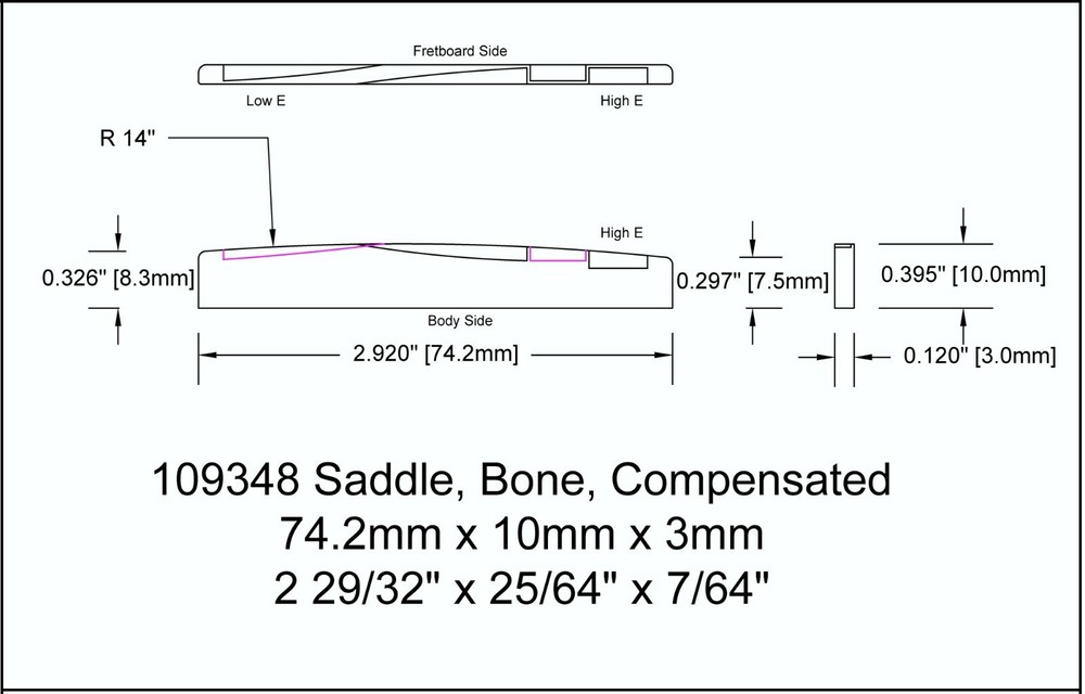 Saddle Compensated Acoustic Guitar Medium Bone RH 14r 109348