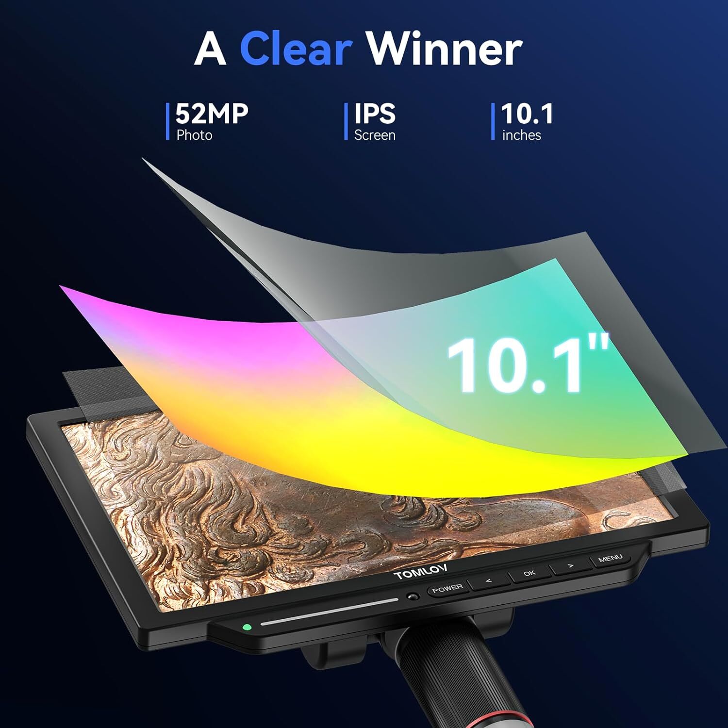 TOMLOV 4K LCD Digital Microscope 2000X 10.1'' HDMI Coin Microscope 52MP Spin Arm