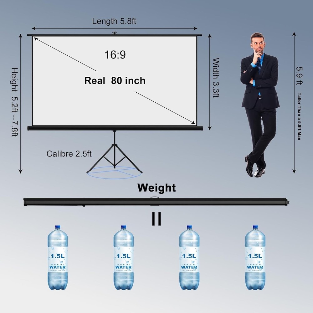 Outdoor Projector Screen With Stand Tripod Indoor Pull Up Portable