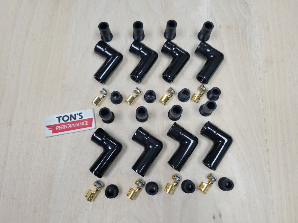 High Performance Ceramic Spark Plug Boot Kit 90-Deg Angled Black Pack of 8