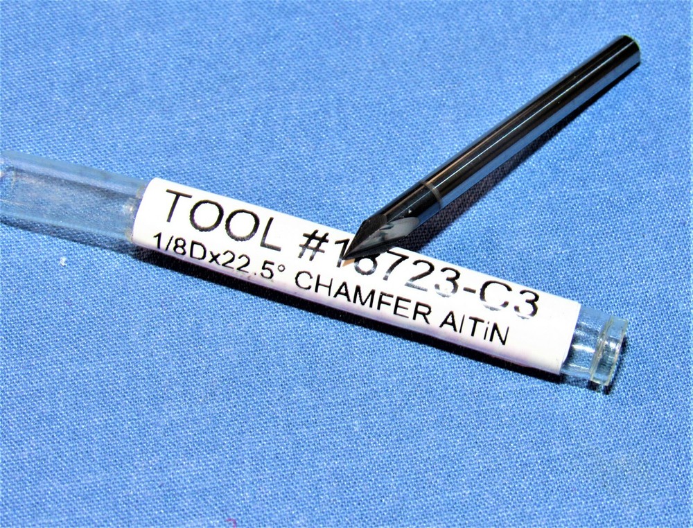 New Harvey Tool Solid Carbide 0.125" x 22.5°Per Side Chamfer Mill
