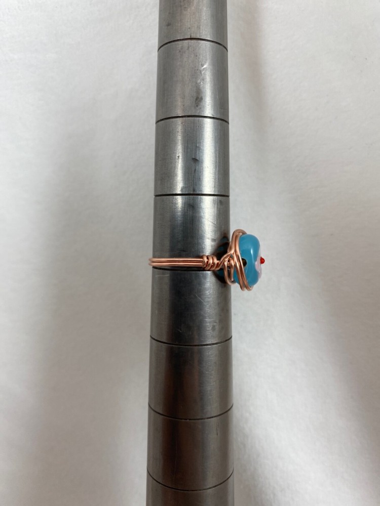 Handmade ~ Copper Wire Wrap ~ Glass Bead Ring Size 7 #69