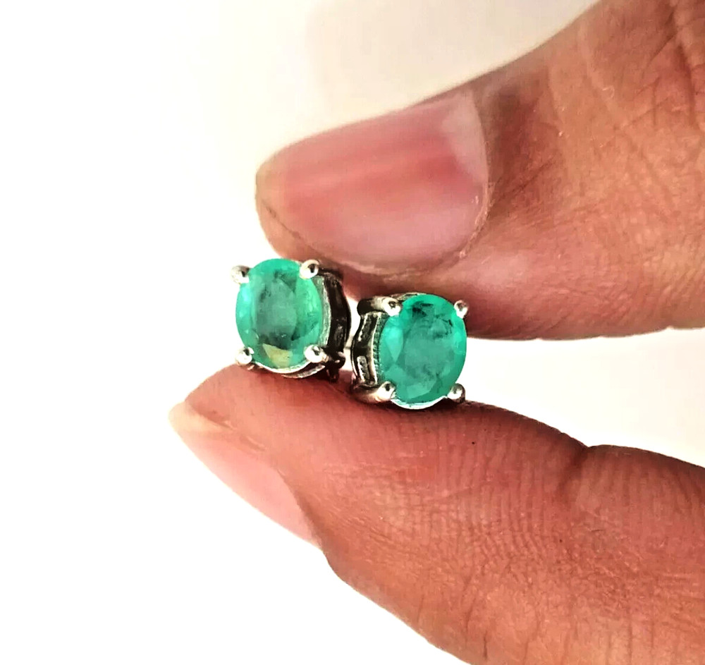 Emerald Silver 925 Stud,Oval Dainty Stud,925 Sterling Silver Stud,Handmade Stud